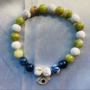 18K Gold Evil Eye * Canadian Jade * White Howlite * Blue Solidate